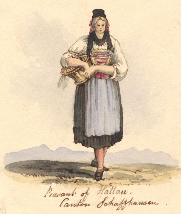 W.H.H. - 1831 Watercolour, Peasant of Hallau, Canton Schaffhausen, Switzerland