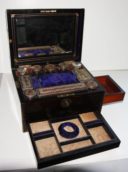 19th Century Brass Bound Coromandel Wood Vanity Dressing Case
