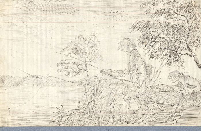 Keen Example Drawing Early 19th Century Pen and Ink Drawing - Keen Anglers