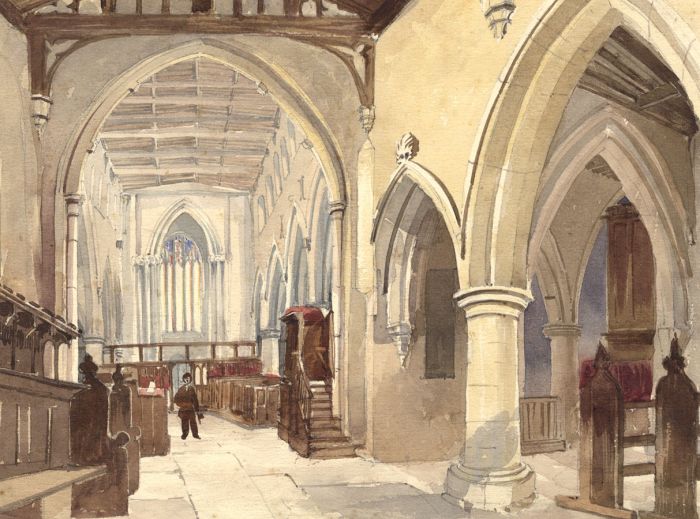 William James Boddy - 19th Century Watercolour, Church Interior