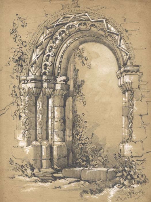 William James Boddy - 1855 Graphite Drawing, At Kirkham Priory, Yorkshire
