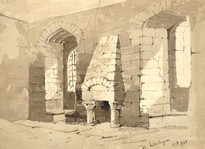William James Boddy - Sepia 1883 Watercolour, At Linlithgow, Scotland