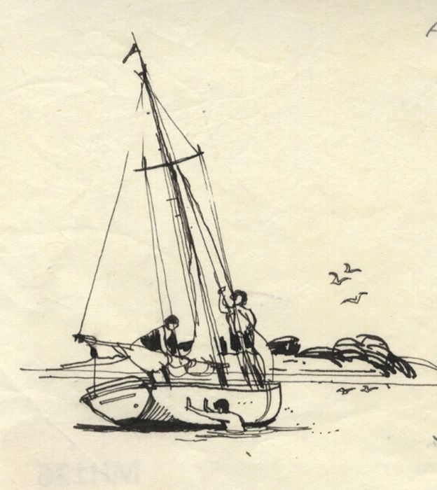 Paul Sharp - Mid 20th Century Pen and Ink Drawing, The Sailboat