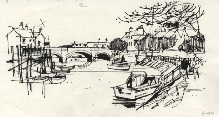 Paul Sharp - Mid 20th Century Pen and Ink Drawing, Riverside