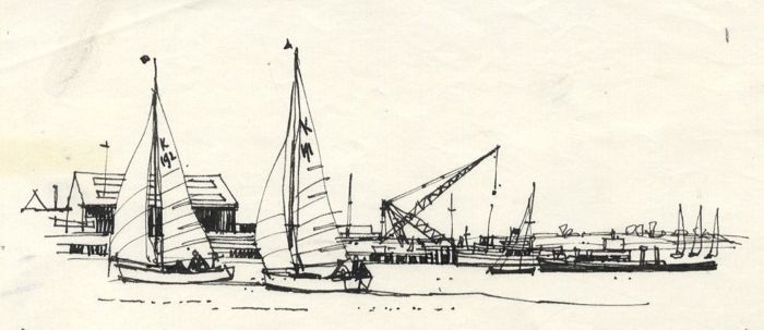 Paul Sharp - Mid 20th Century Pen and Ink Drawing, James Boatyard, Brightlingsea