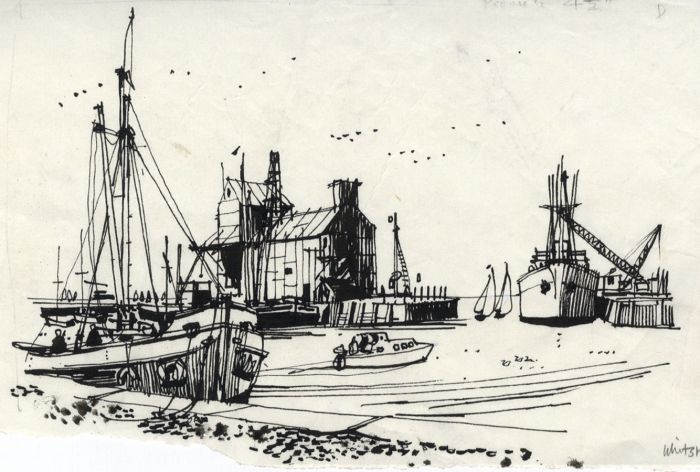 Paul Sharp - Mid 20th Century Pen and Ink Drawing, Whitstable Harbour