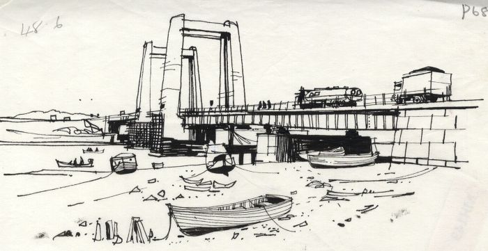 Paul Sharp - Mid 20th Century Pen and Ink Drawing, Kingsferry Bridge