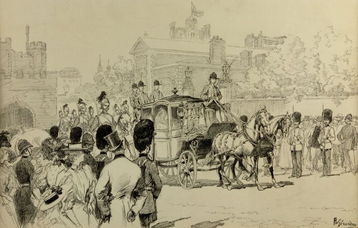 Auguste Gerardin 19th Century Pen & Ink Wedding Procession at St James's Palace