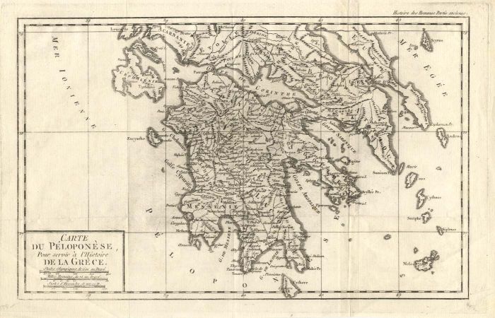 Delisle de Sales - 1782 Engraving, Carte du Pelopenese Grece