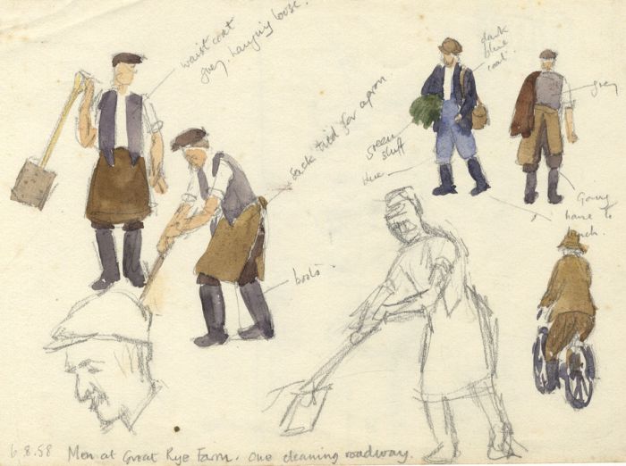 Jean M. Blair - 1958 Graphite Drawing, Men at Great Rye Farm, Hampshire
