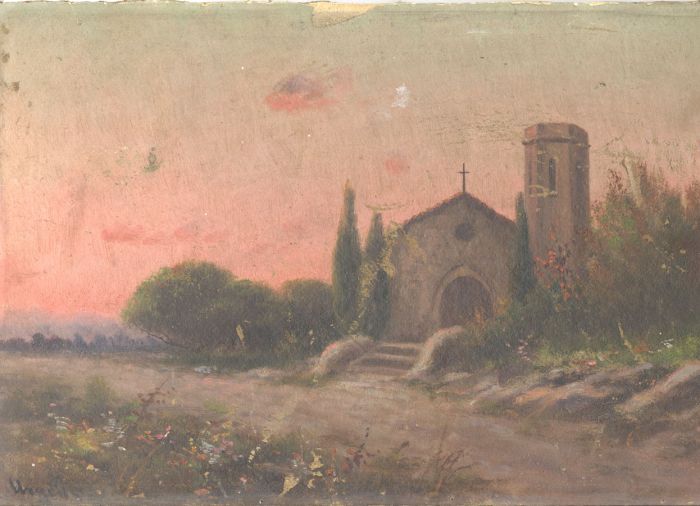 Early 20th Century Oil - Chapel, Valencia, Spain, For Restoration