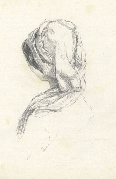 Mid 19th Century Graphite Drawing - Woman Turned Away