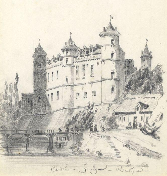 Mid 19th Century Graphite Drawing - Chateau de Jocelyn, Brittany, France