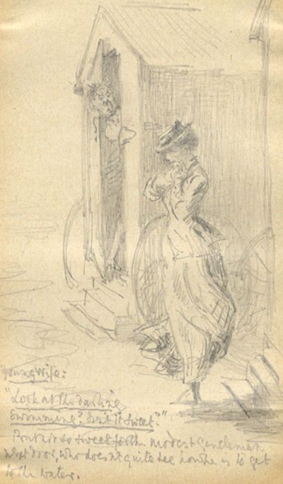 Late 19th Century Graphite Drawing - "Look at the Darling Swimming"