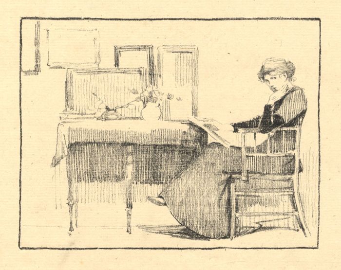 19th Century Lithograph - Woman Reading
