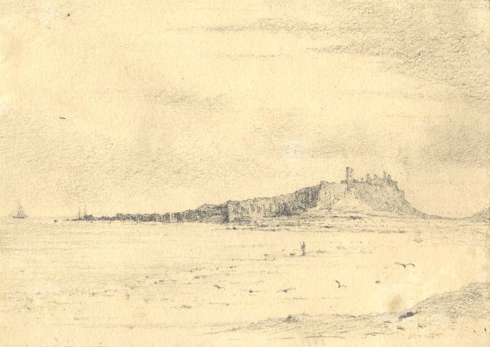 19th Century Graphite Drawing - Bamborough or Tynemouth?