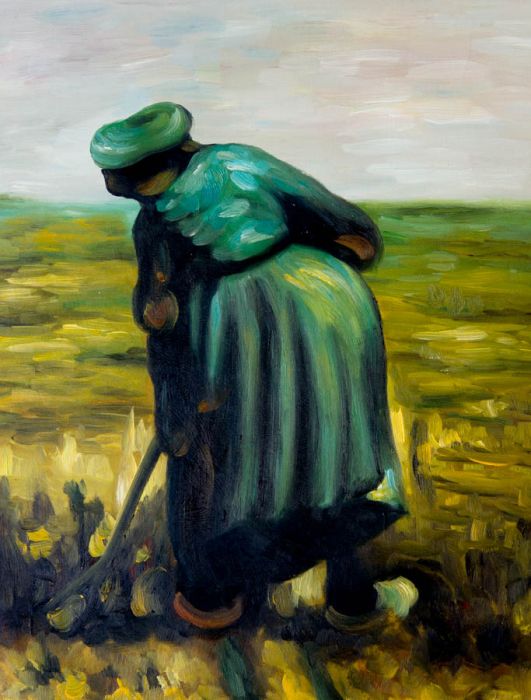 Original Contemporary Studio Oil Painting, Peasant Woman Digging After Van Gogh