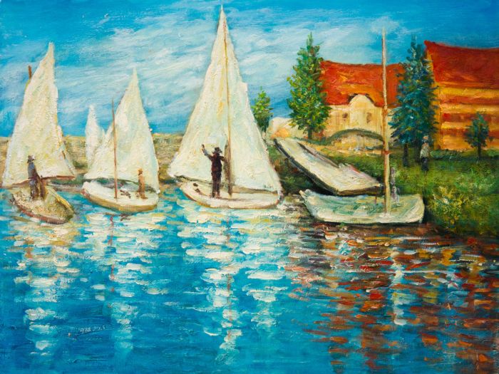 Original Contemporary Studio Oil Painting, Sailing Boats at Argenteuil