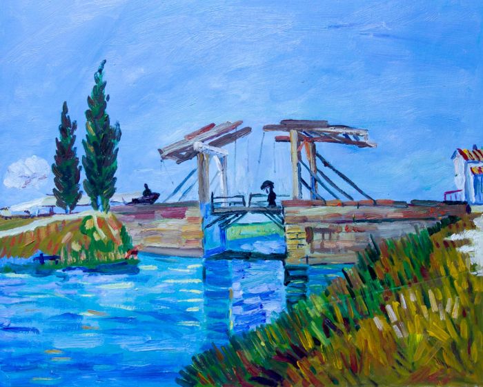 Original Contemporary Studio Oil Painting, Langlois Bridge, Arles After Van Gogh