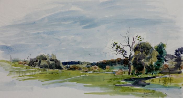 Paul Sharp - Mid 20th Century Watercolour, Pipeline through Valley, Bedfordshire
