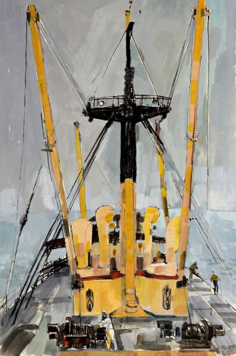 Paul Sharp - Mid 20th Century Gouache, Ship's Deck