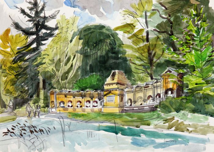 Paul Sharp - Mid 20th Century Watercolour Temple of British Worthies Stowe