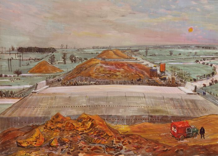 Paul Sharp - 1959 Gouache, Building the M1 Motorway, Bedfordshire