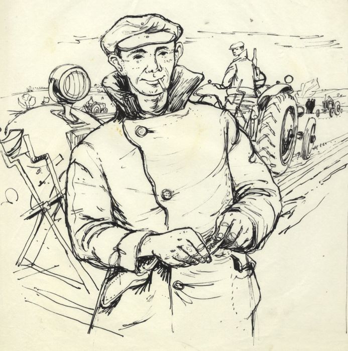 Paul Sharp - Mid 20th Century Pen and Ink Drawing, Farmer Portrait