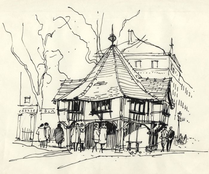 Paul Sharp - Mid 20th Century Pen and Ink Drawing, Soho Square, London