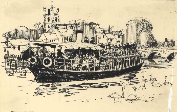 Paul Sharp - Mid 20th Century Pen and Ink Drawing, Passenger Ferry