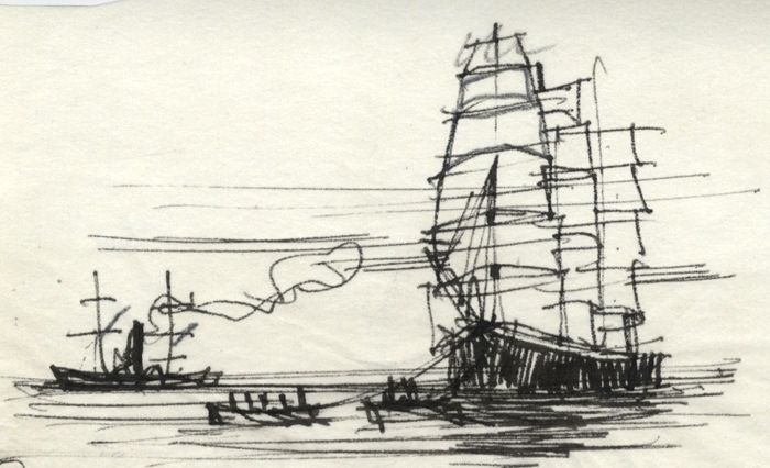 Paul Sharp - Mid 20th Century Pen and Ink Drawing, Sailing Galleon