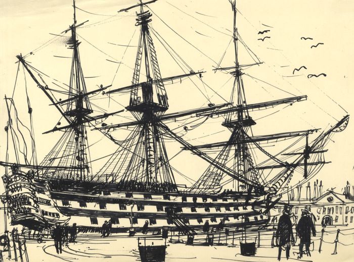 Paul Sharp - Mid 20th Century Pen and Ink Drawing, Galleon