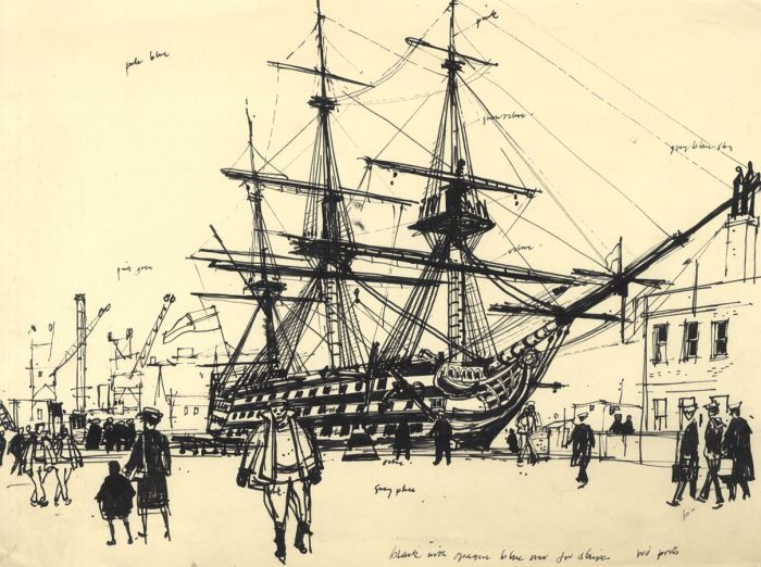Paul Sharp - Mid 20th Century Pen and Ink Drawing, HMS Victory