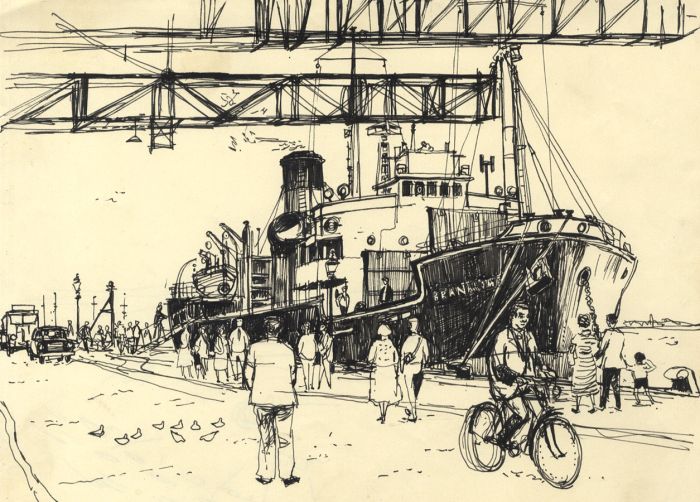 Paul Sharp - Mid 20th Century Pen and Ink Drawing, Boat in Dock