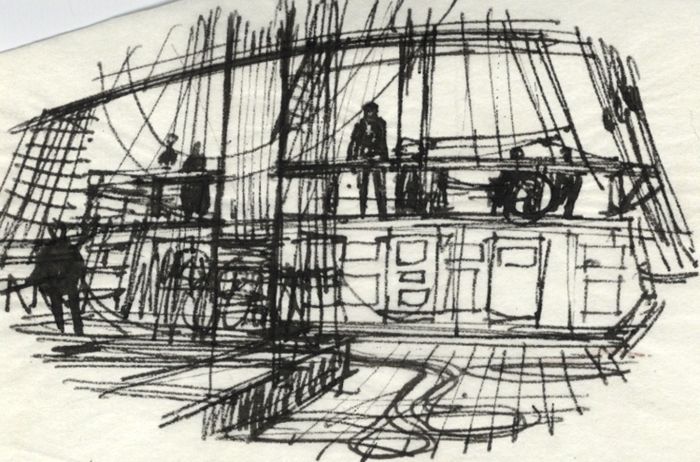 Paul Sharp - Mid 20th Century Pen and Ink Drawing, On Deck
