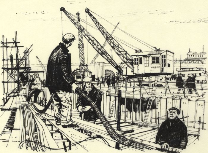 Paul Sharp - Mid 20th Century Pen and Ink Drawing, On the Construction Site
