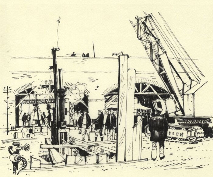 Paul Sharp - Mid 20th Century Pen and Ink Drawing, Industrial Yard