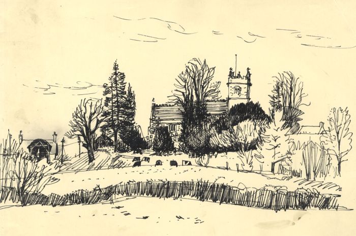 Paul Sharp - Mid 20th Century Pen and Ink Drawing, Church View