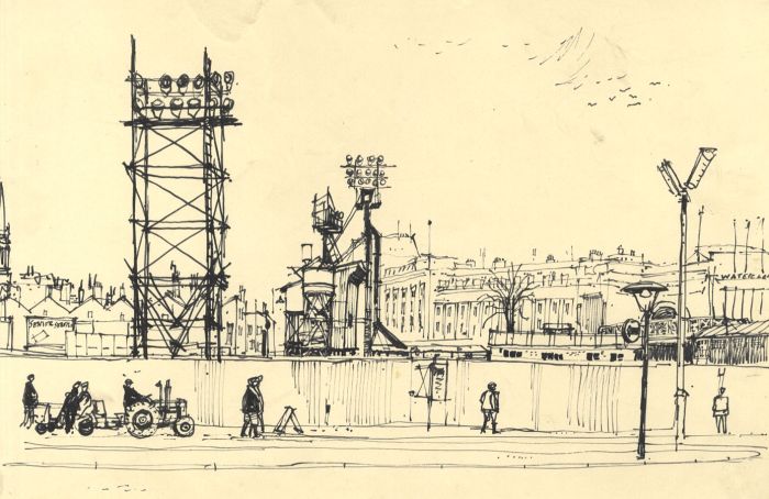 Paul Sharp - 1958 Pen and Ink Drawing, London Construction Site