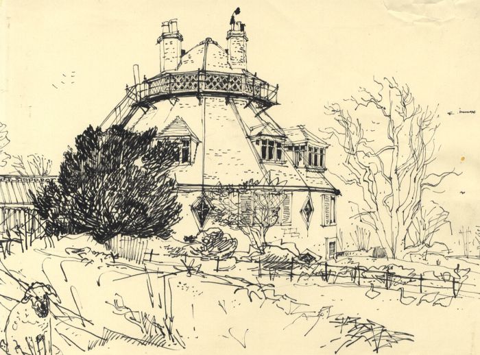 Paul Sharp - Mid 20th Century Pen and Ink Drawing, Round House