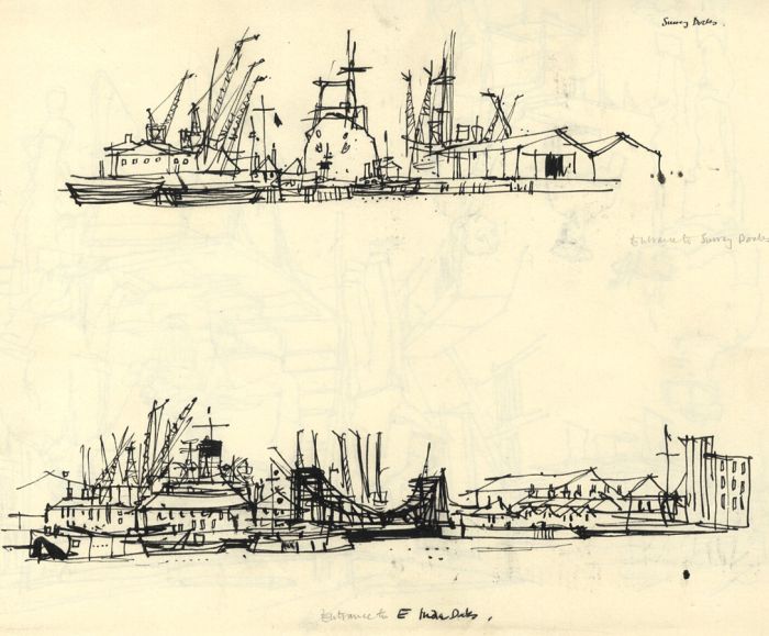 Paul Sharp - Mid 20th Century Pen and Ink Drawing, Entrance to East India Docks