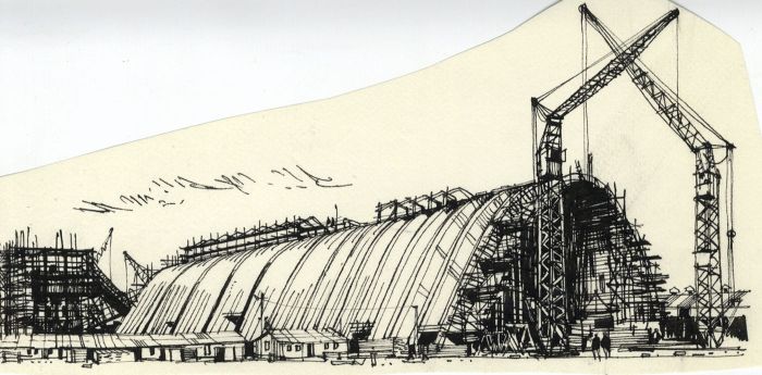 Paul Sharp - Mid 20th Century Pen and Ink Drawing, Construction Site