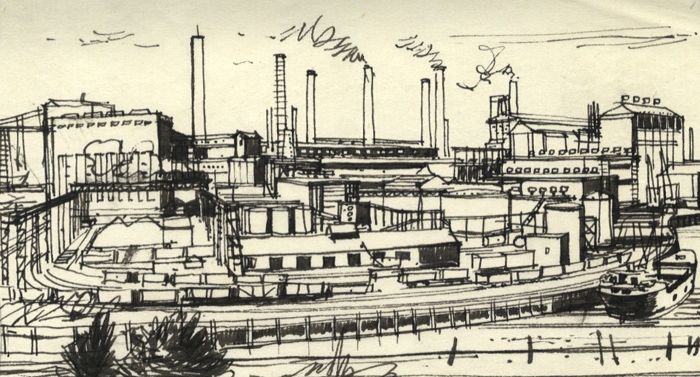 Paul Sharp - Mid 20th Century Pen and Ink Drawing, Industrial View