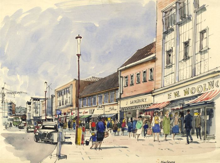 Paul Sharp - Mid 20th Century Pen and Ink Drawing, Marlowes, Hemel Hempstead