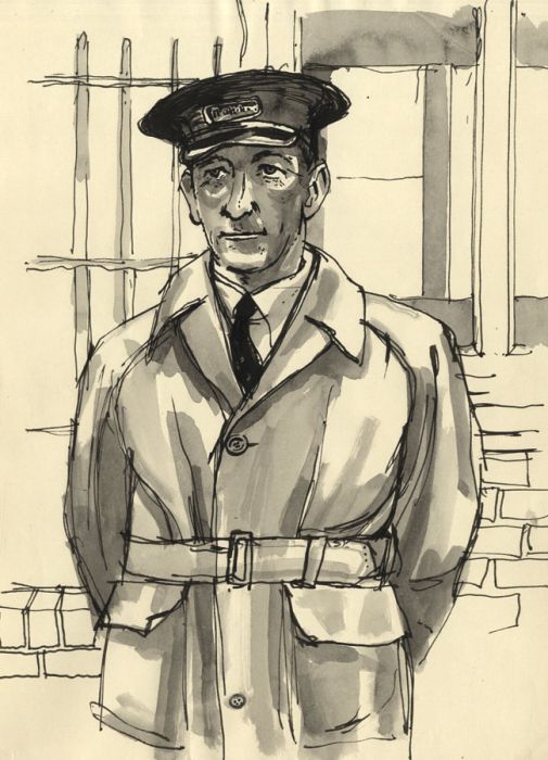 Paul Sharp - Mid 20th Century Pen and Ink Drawing, Portrait of a Naval Officer