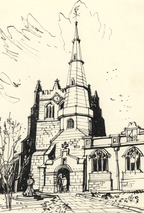Paul Sharp - 1963 Pen and Ink Drawing, Sisters' Folly, Ormskirk, Lancashire