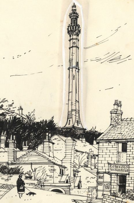Paul Sharp - 1963 Pen and Ink Drawing, Wainhouse's Tower, Halifax, Yorkshire