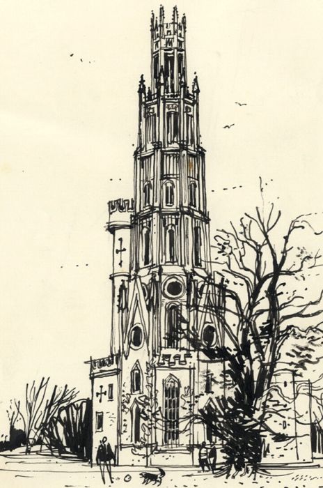 Paul Sharp - 1963 Pen and Ink Drawing, May's Folly, Hadlow Castle, Kent