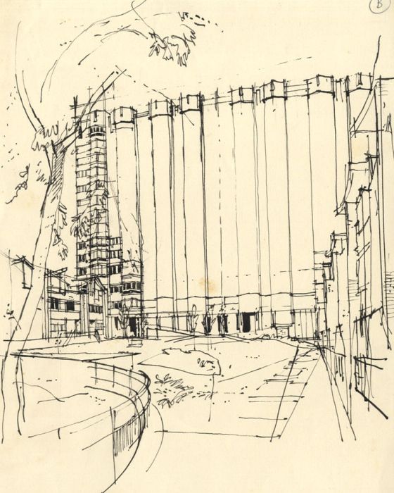 Paul Sharp - Mid 20th Century Pen and Ink Drawing, Urban Construction