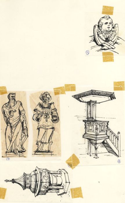 Paul Sharp - Mid 20th Century Pen and Ink Drawing, St Michael Paternoster Art
